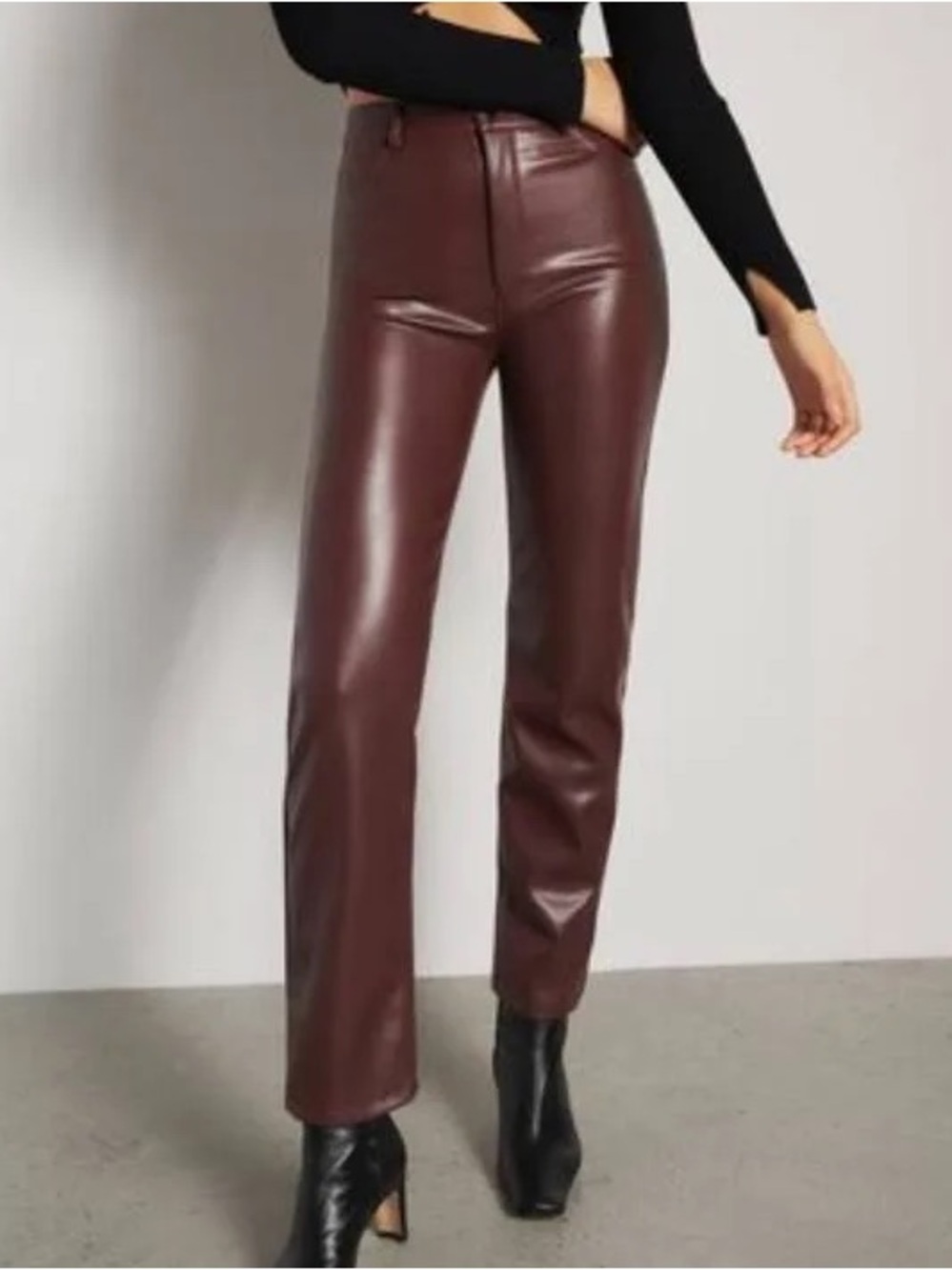Dynamite Gisele Faux Leather Straight Leg Pants in Dark Mahogany